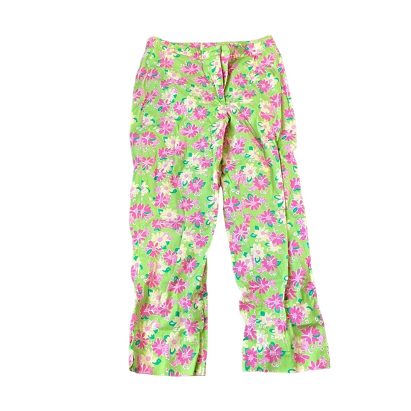Lilly Pulitzer Pants - Lilly Pulitzer Pink Green Floral Capri Pants Cropped Stretch Preppy SIZE 4